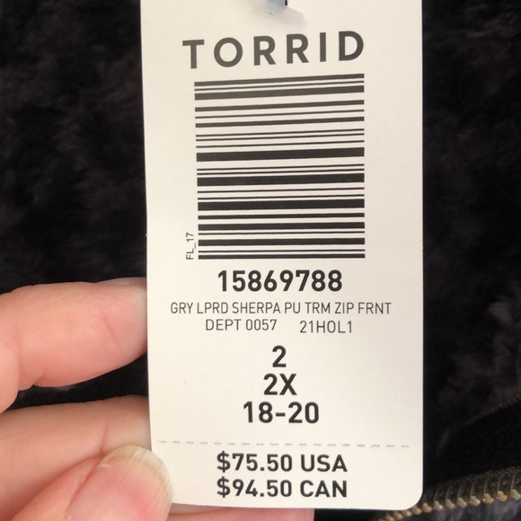 TORRID NWT Faux Shearling leopard print gray zip front jackets- size 2x … - Picture 8 of 12